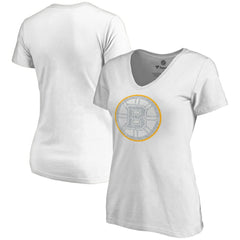 Boston Bruins Women's Whiteout V-Neck T-Shirt - White | NHL Clearance