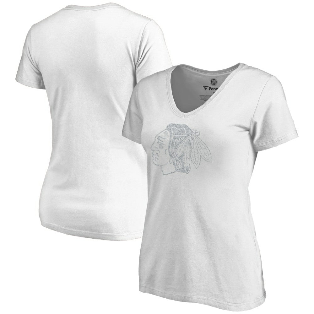 Chicago Blackhawks Women's Whiteout V-Neck T-Shirt - White | NHL discount