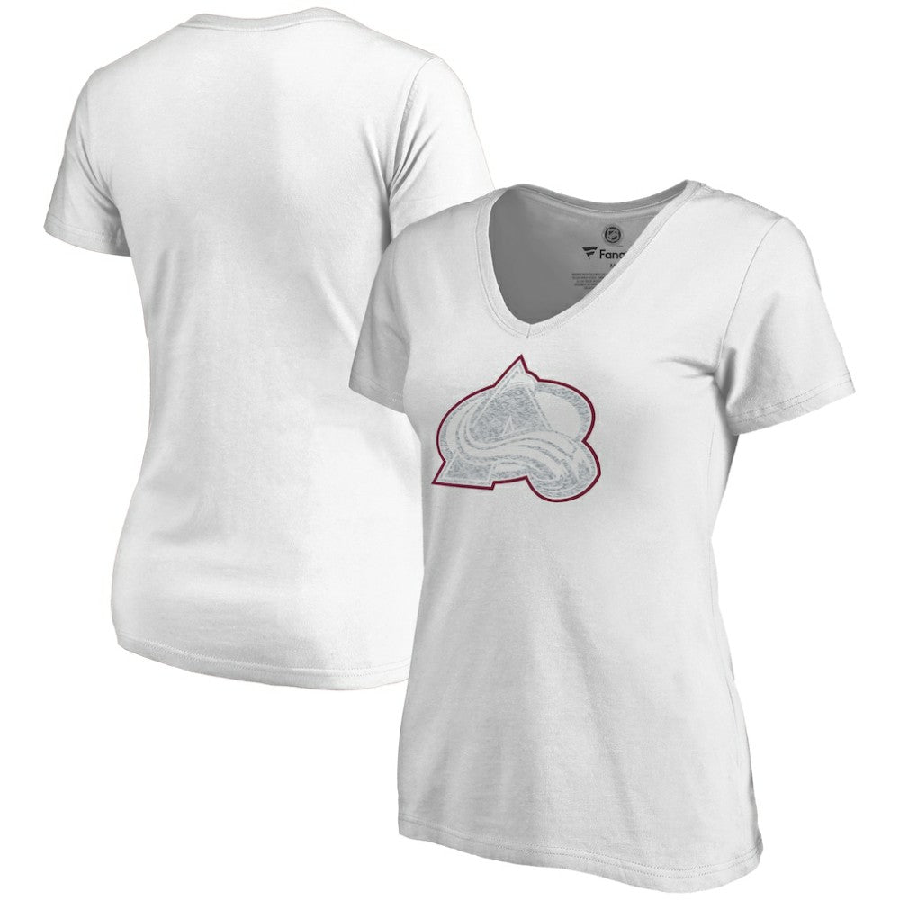 Colorado Avalanche Women's Whiteout V-Neck T-Shirt - White | NHL Clearance