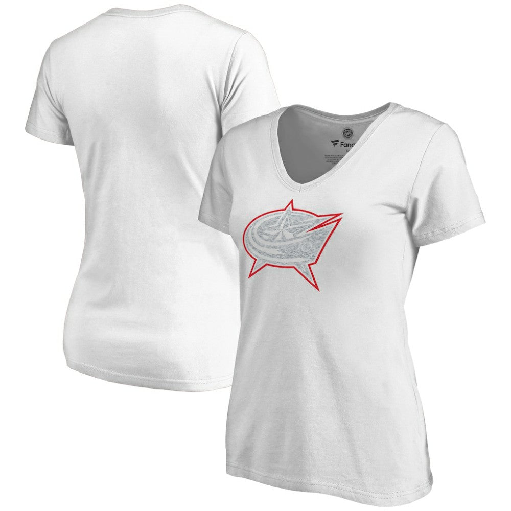Columbus Blue Jackets Women's Whiteout V-Neck T-Shirt - White | NHL Lifestyle