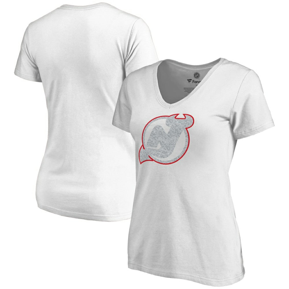 New Jersey Devils Women's Whiteout V-Neck T-Shirt - White | NHL Clearance
