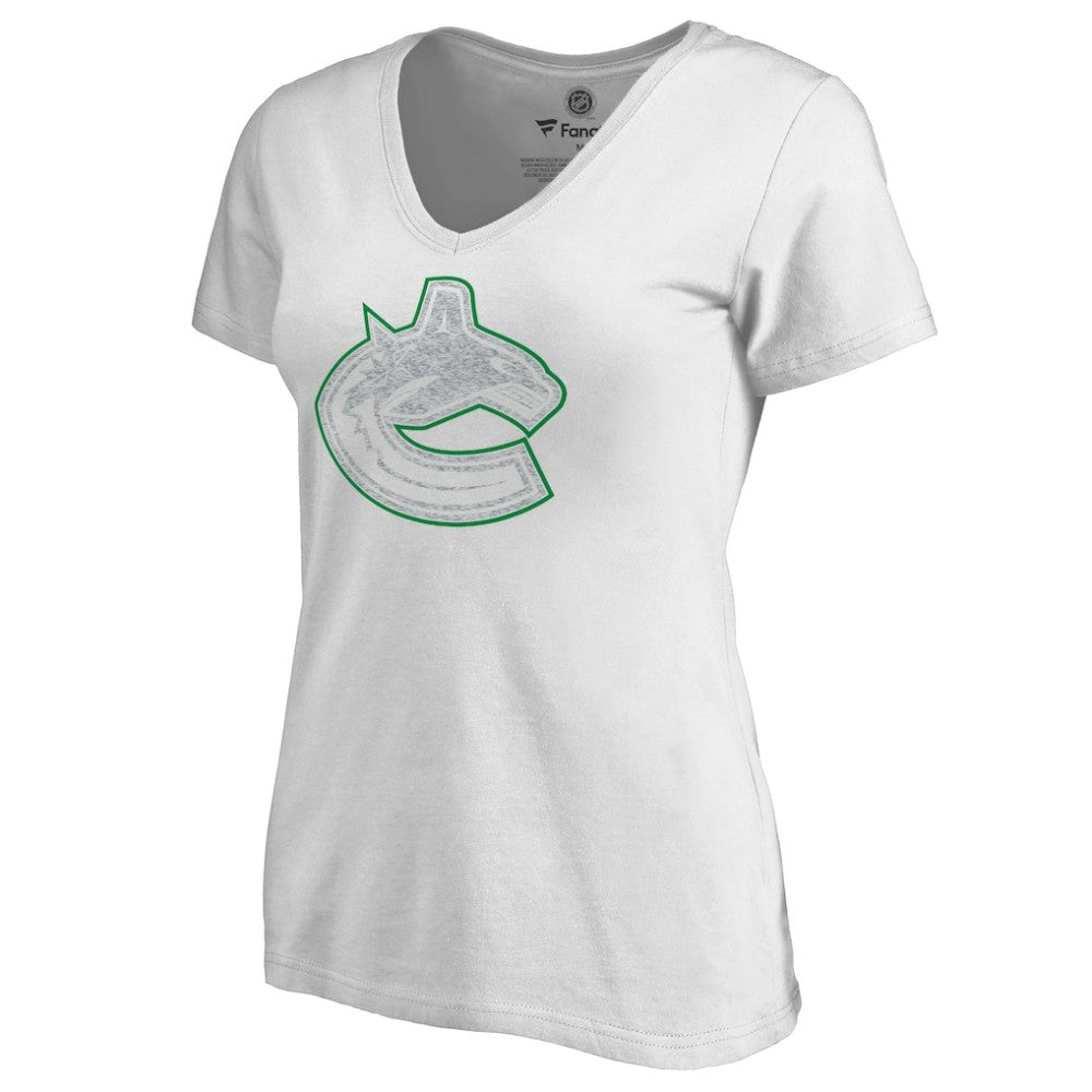 Vancouver Canucks Women's Whiteout V-Neck T-Shirt - White | NHL near me