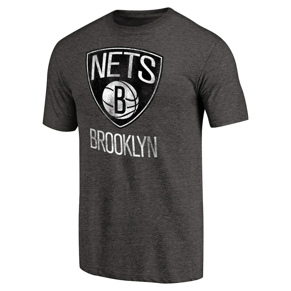 Brooklyn Nets Distressed Team Logo Tri-Blend T-Shirt Heather Black