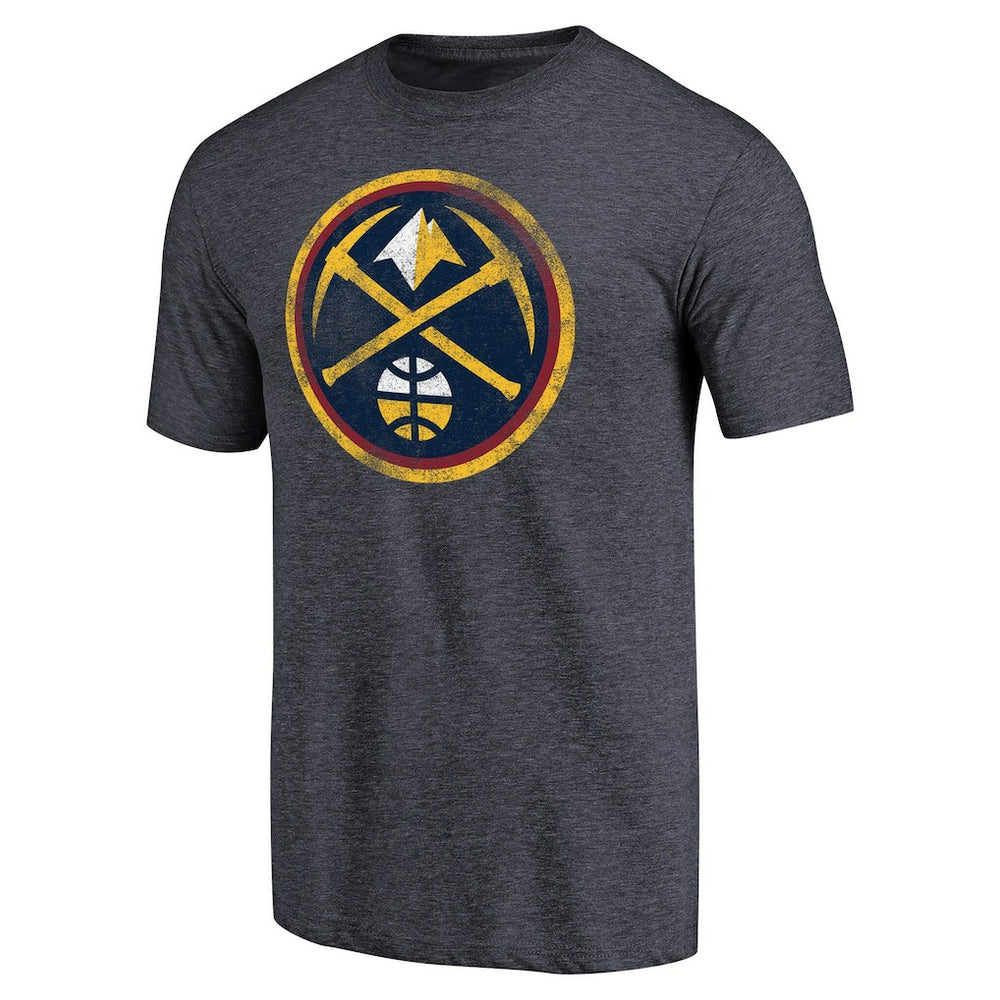 Denver Nuggets Distressed Team Logo Tri-Blend T-Shirt Heather Navy