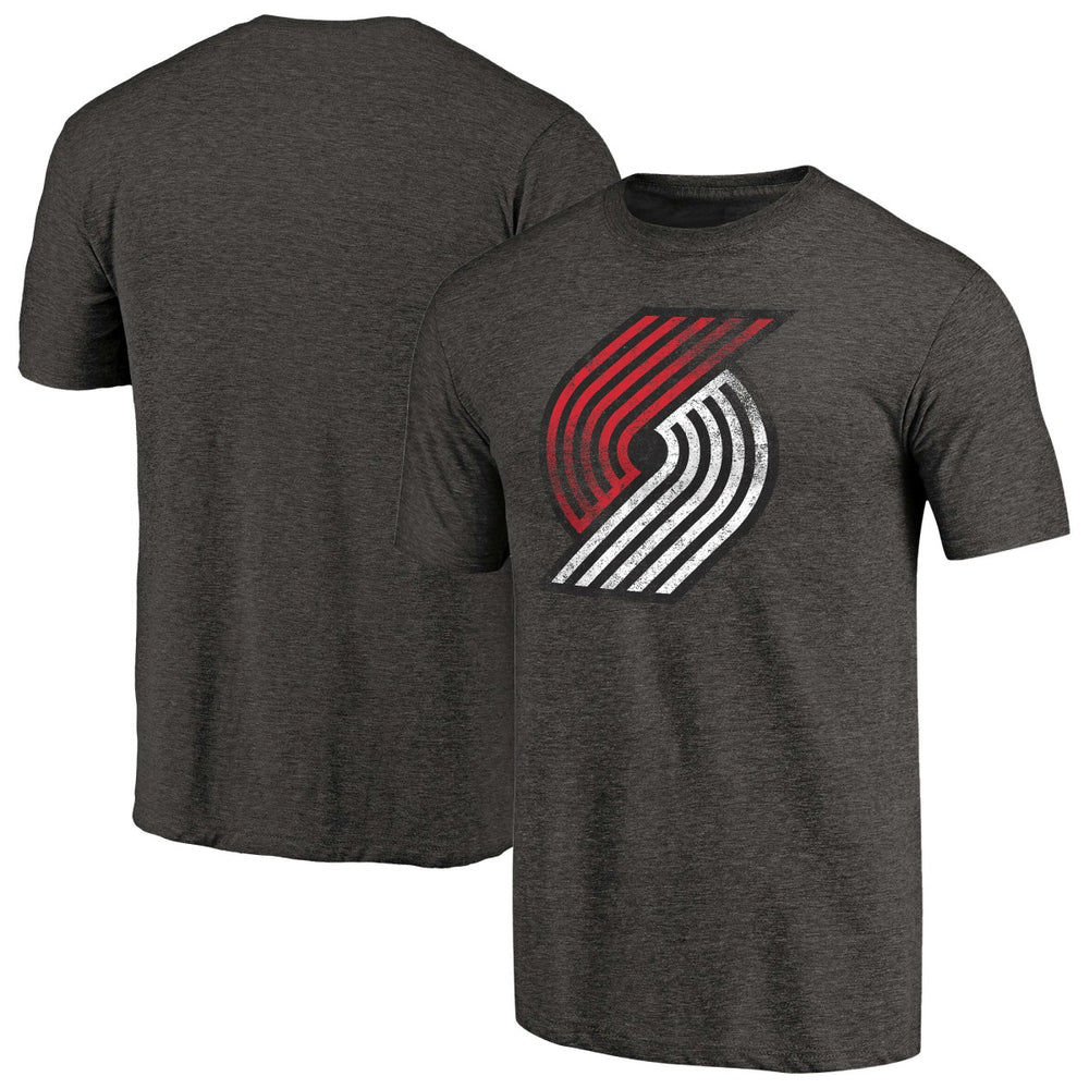 Portland Trail Blazers Distressed Team Logo Tri-Blend T-Shirt Heather Black