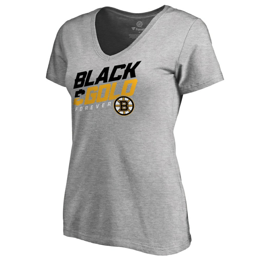 Boston Bruins Women's Hometown Collection Black & Gold V-Neck T-Shirt - ash | NHL Lifestyle