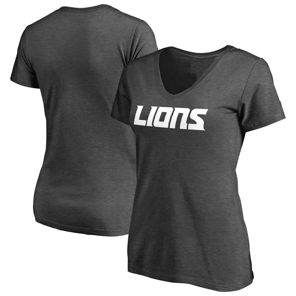 Detroit Lions Women's Team Lockup V-Neck T-Shirt - Heather Gray - NFL