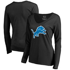 Detroit Lions Women's Primary Logo 2 V-Neck Long Sleeve T-Shirt - Black - NFL