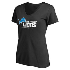 Detroit Lions Women's Team Lockup V-Neck T-Shirt - Black - NFL
