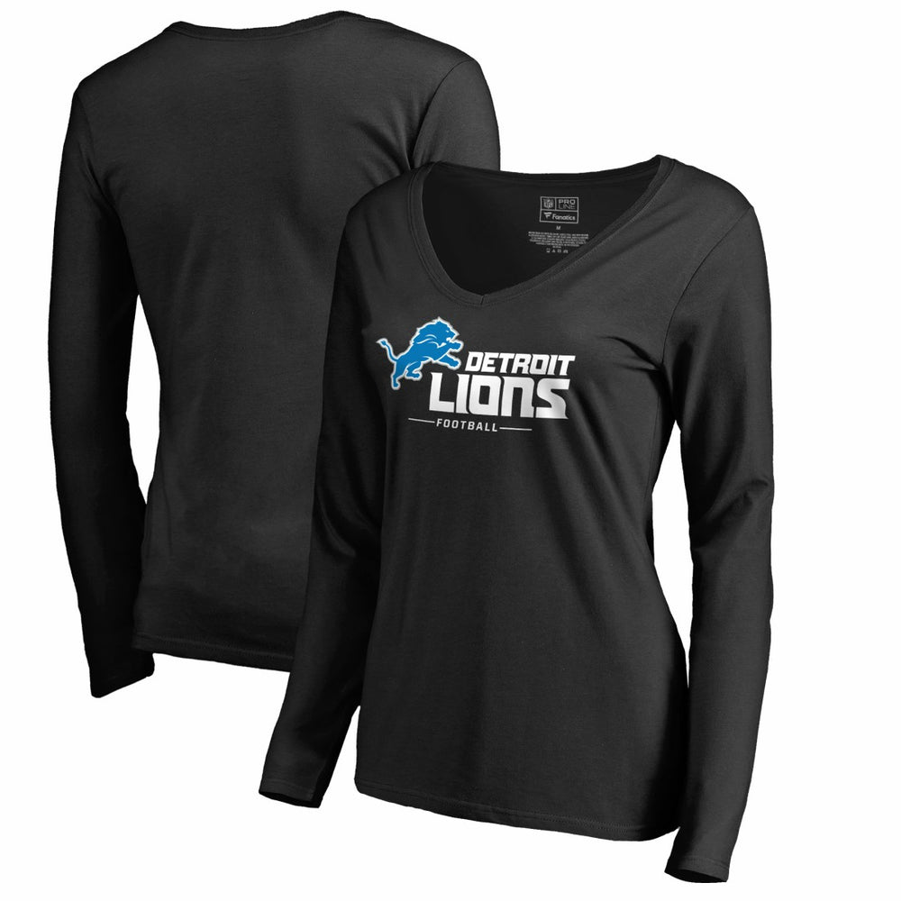 Detroit Lions Women's Team Lockup V-Neck Long Sleeve T-Shirt - Black - NFL