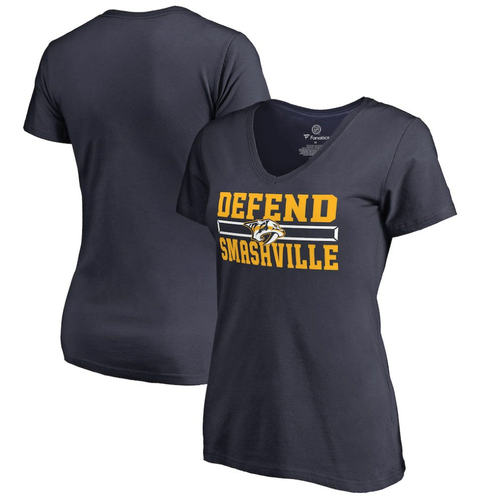 Nashville Predators Women's Hometown Collection Defend V-Neck T-Shirt - Navy | NHL near me