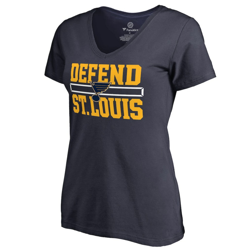 St. Louis Blues Women's Hometown Collection Defend V-Neck T-Shirt - Navy | NHL on sale