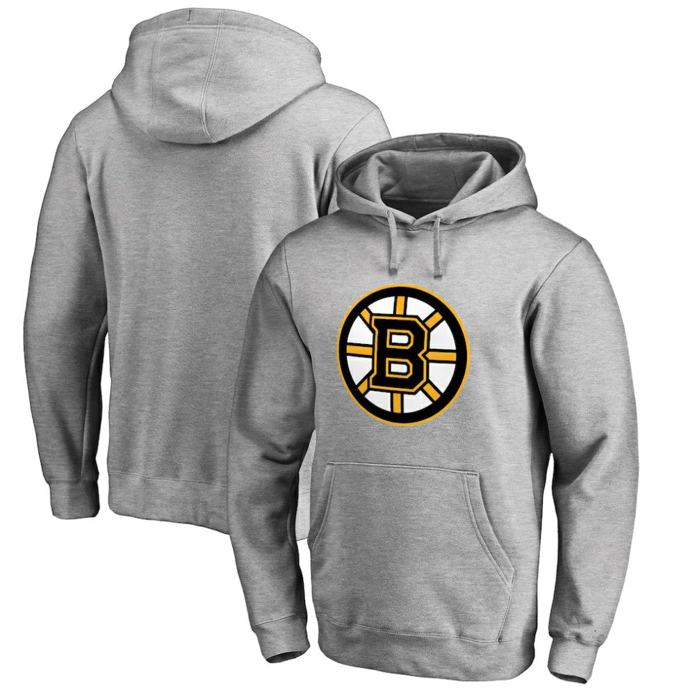 Boston Bruins Primary Logo Pullover Hoodie II - Heather Gray | NHL Clearance