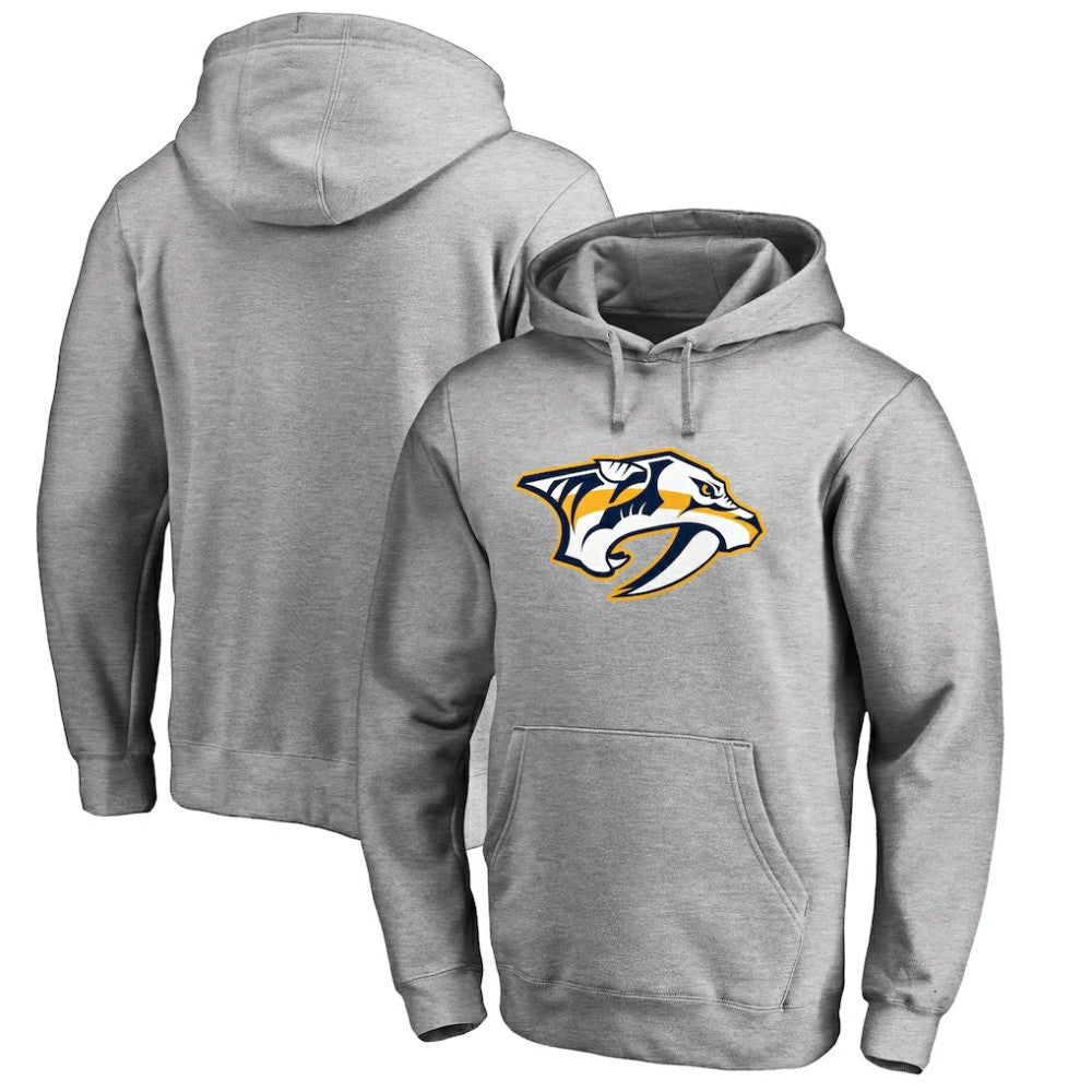 Nashville Predators Primary Team Logo Fleece Fitted Pullover Hoodie - Heather Gray | NHL Clearance