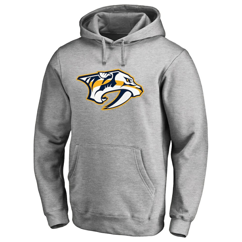 Nashville Predators Primary Team Logo Fleece Fitted Pullover Hoodie - Heather Gray | NHL Clearance