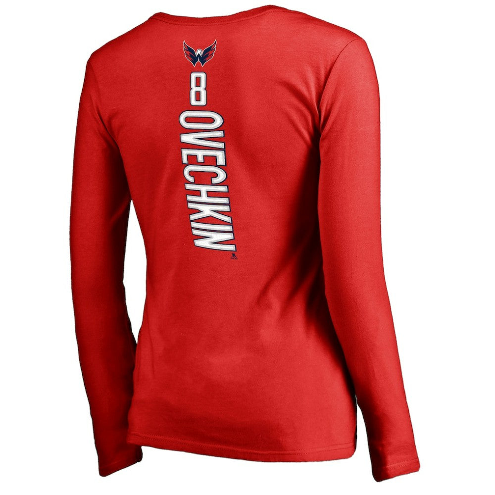 Alexander Ovechkin Washington Capitals Women's Backer V-Neck Long Sleeve T-Shirt - Red | NHL near me