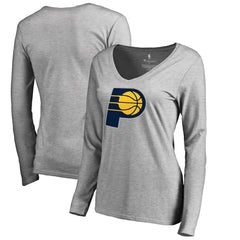 Indiana Pacers Women's Primary Logo V-Neck Long Sleeve T-Shirt Heather Gray