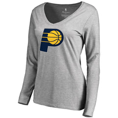 Indiana Pacers Women's Primary Logo V-Neck Long Sleeve T-Shirt Heather Gray