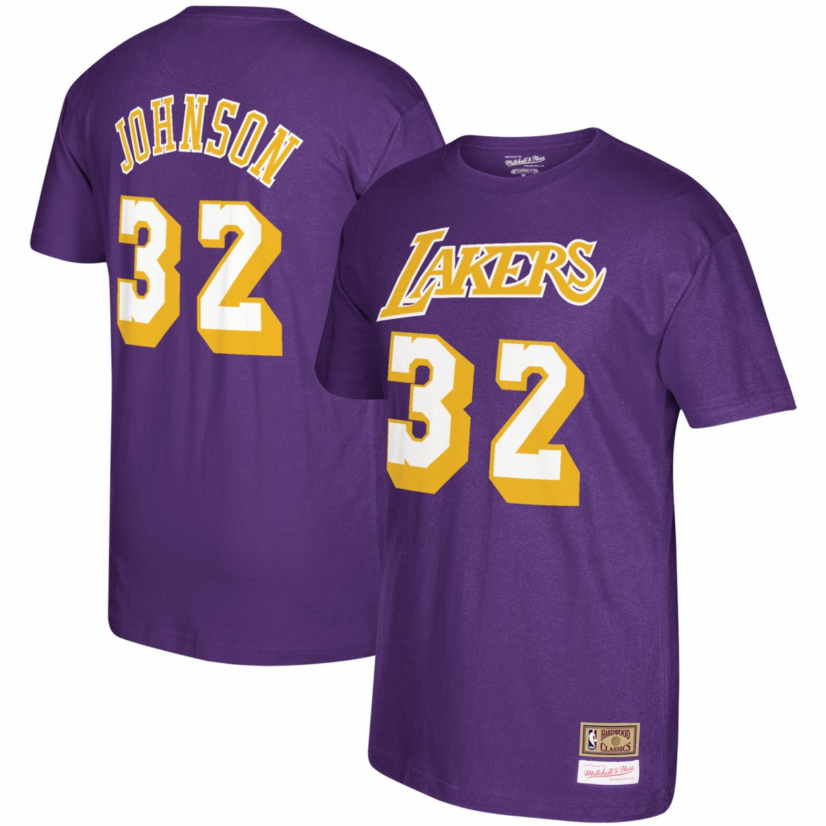 Mitchell & Ness Magic Johnson Los Angeles Lakers Hardwood Classics Name & Number T-Shirt Purple