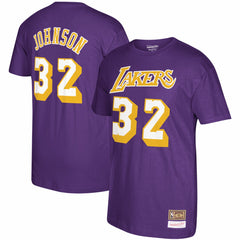 Mitchell & Ness Magic Johnson Los Angeles Lakers Hardwood Classics Name & Number T-Shirt Purple