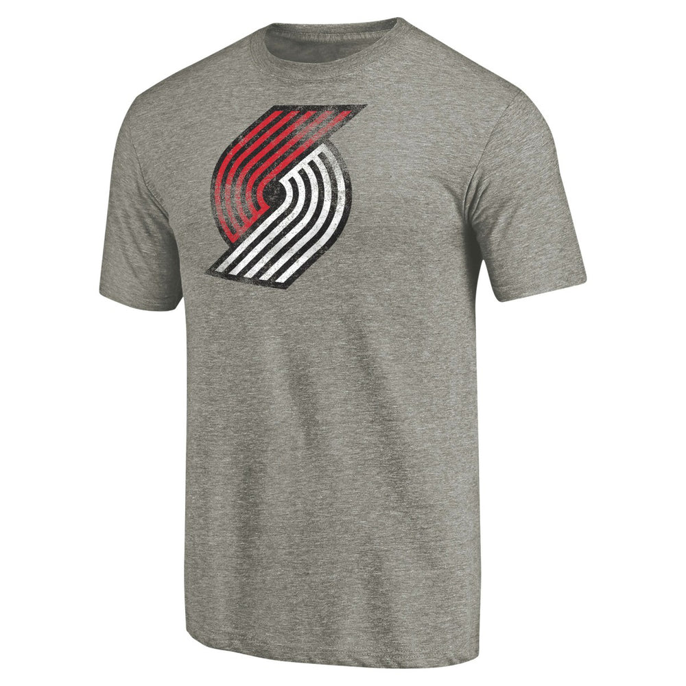 Portland Trail Blazers Distressed Team Logo Tri-Blend T-Shirt Heather Gray