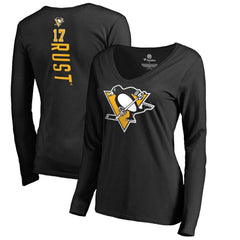 Bryan Rust Pittsburgh Penguins Women's Backer Name & Number Long Sleeve V-Neck T-Shirt - Black | NHL near me