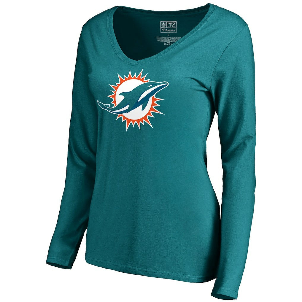 Miami Dolphins Women's Primary Logo V-Neck Long-Sleeve T-Shirt - Aqua - NFL