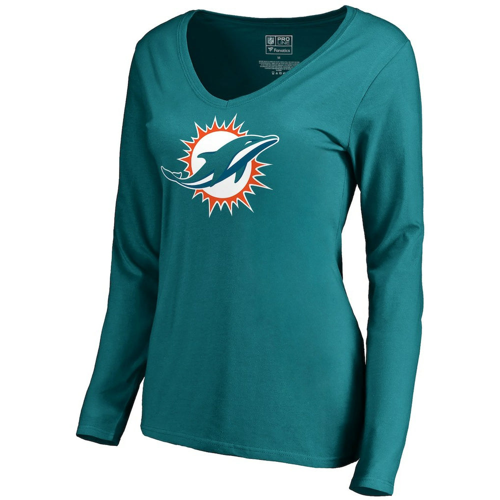 Miami Dolphins Women's Primary Logo V-Neck Long-Sleeve T-Shirt - Aqua - NFL