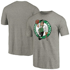 Boston Celtics Distressed Team Logo 2 Tri-Blend V-Neck T-Shirt Heathered Gray