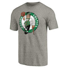 Boston Celtics Distressed Team Logo 2 Tri-Blend V-Neck T-Shirt Heathered Gray