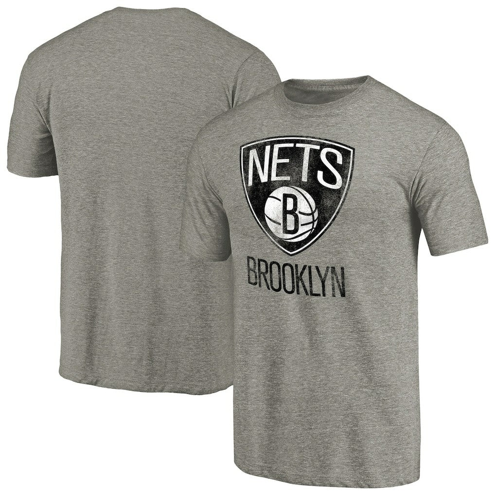 Brooklyn Nets Distressed Team Logo Tri-Blend T-Shirt Heather Gray