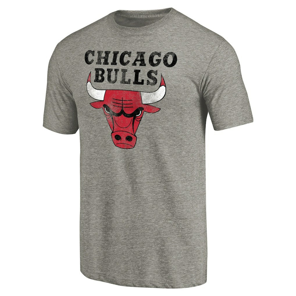Chicago Bulls Distressed Team Logo Tri-Blend T-Shirt Heather Gray