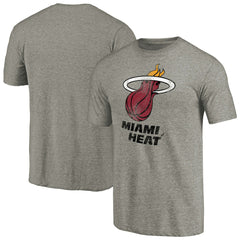 Miami Heat Distressed Team Logo Tri-Blend T-Shirt Heather Gray