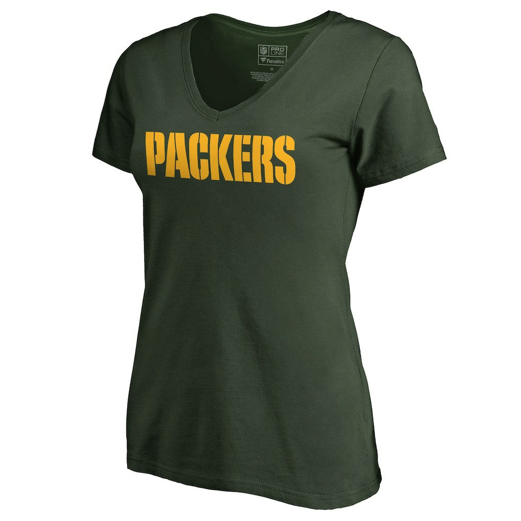 Green Bay Packers Women's Wordmark V-Neck T-Shirt - Green - NFL