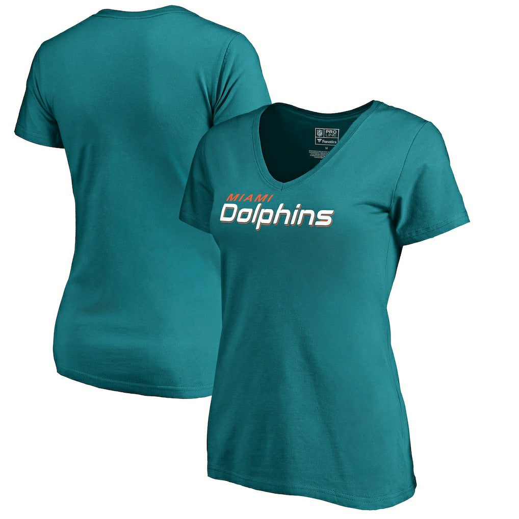 Miami Dolphins Women's Wordmark V-Neck T-Shirt - Aqua - NFL