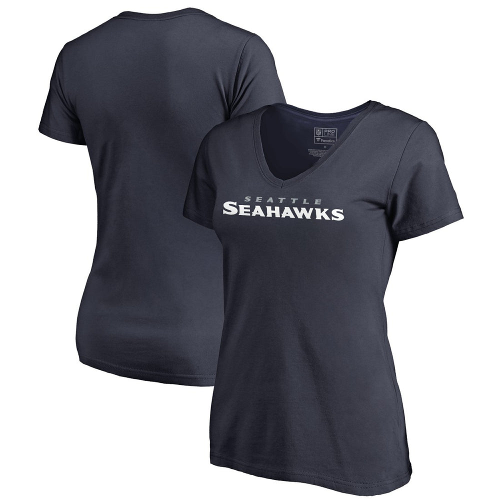 Seattle Seahawks Women's Wordmark V-Neck T-Shirt - Navy - NFL