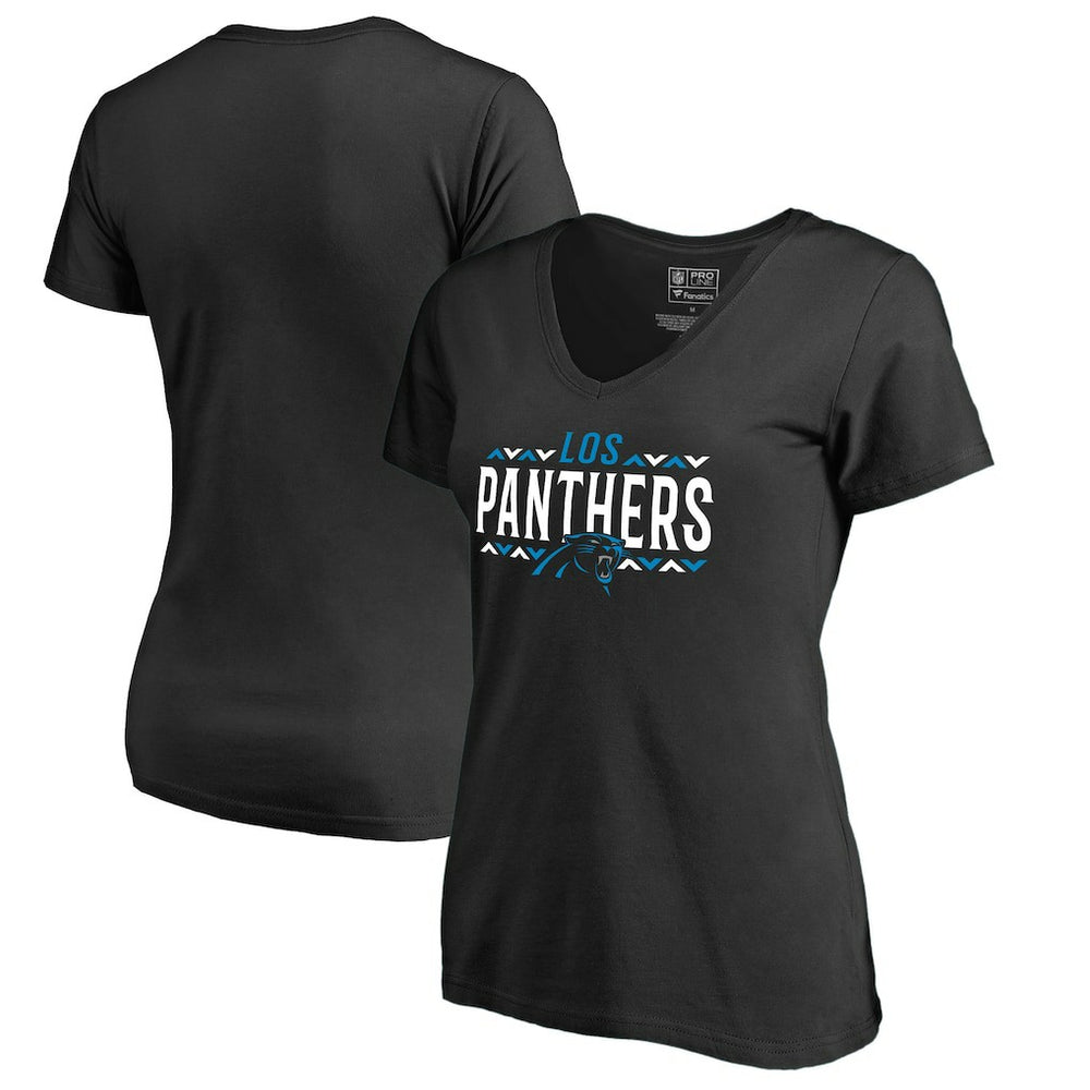 Carolina Panthers Women's Arriba V-Neck T-Shirt - Black - NFL