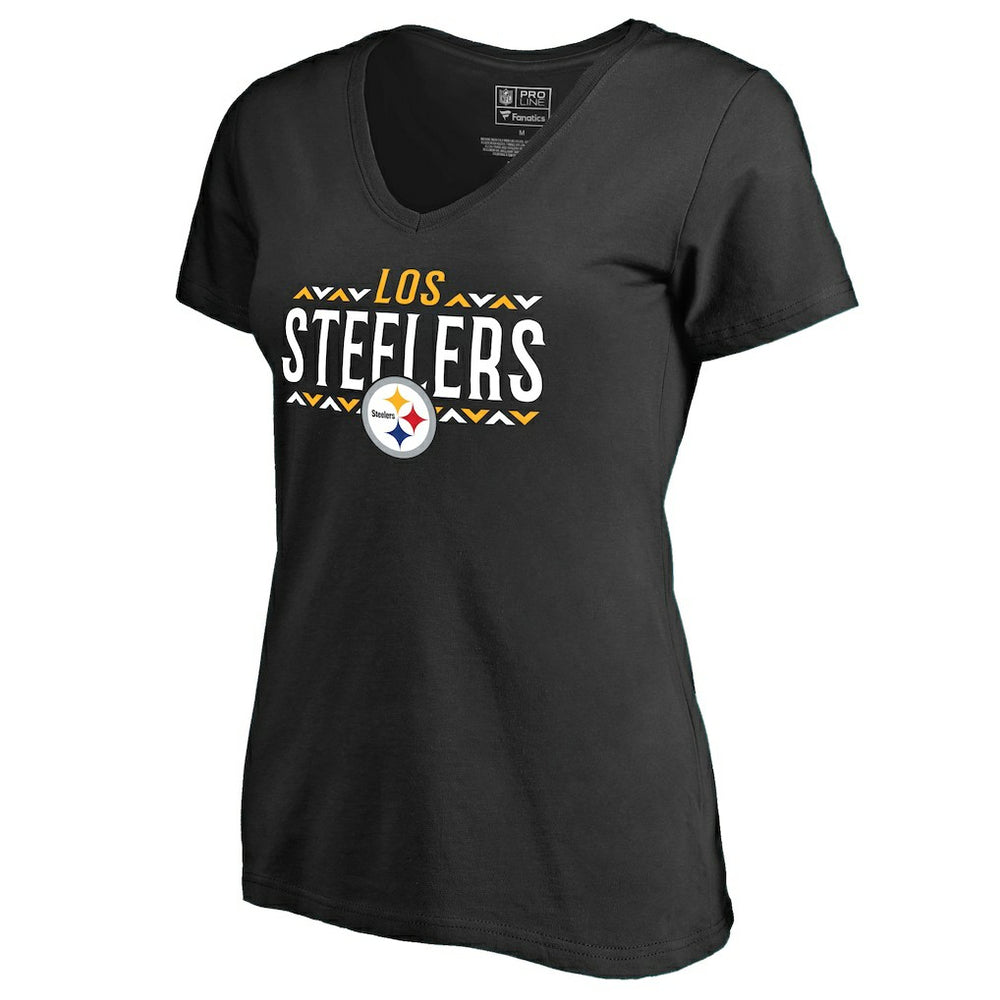 Pittsburgh Steelers Women's Arriba V-Neck T-Shirt - Black - NFL