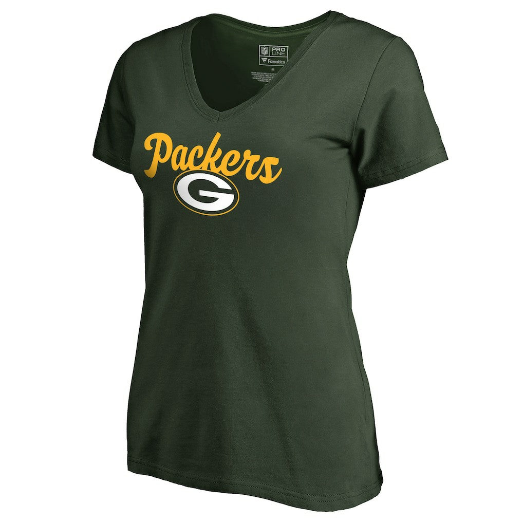 Green Bay Packers Women's Freehand V-Neck T-Shirt - Green - NFL