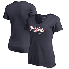 New England Patriots Women's Freehand V-Neck T-Shirt - Navy - NFL