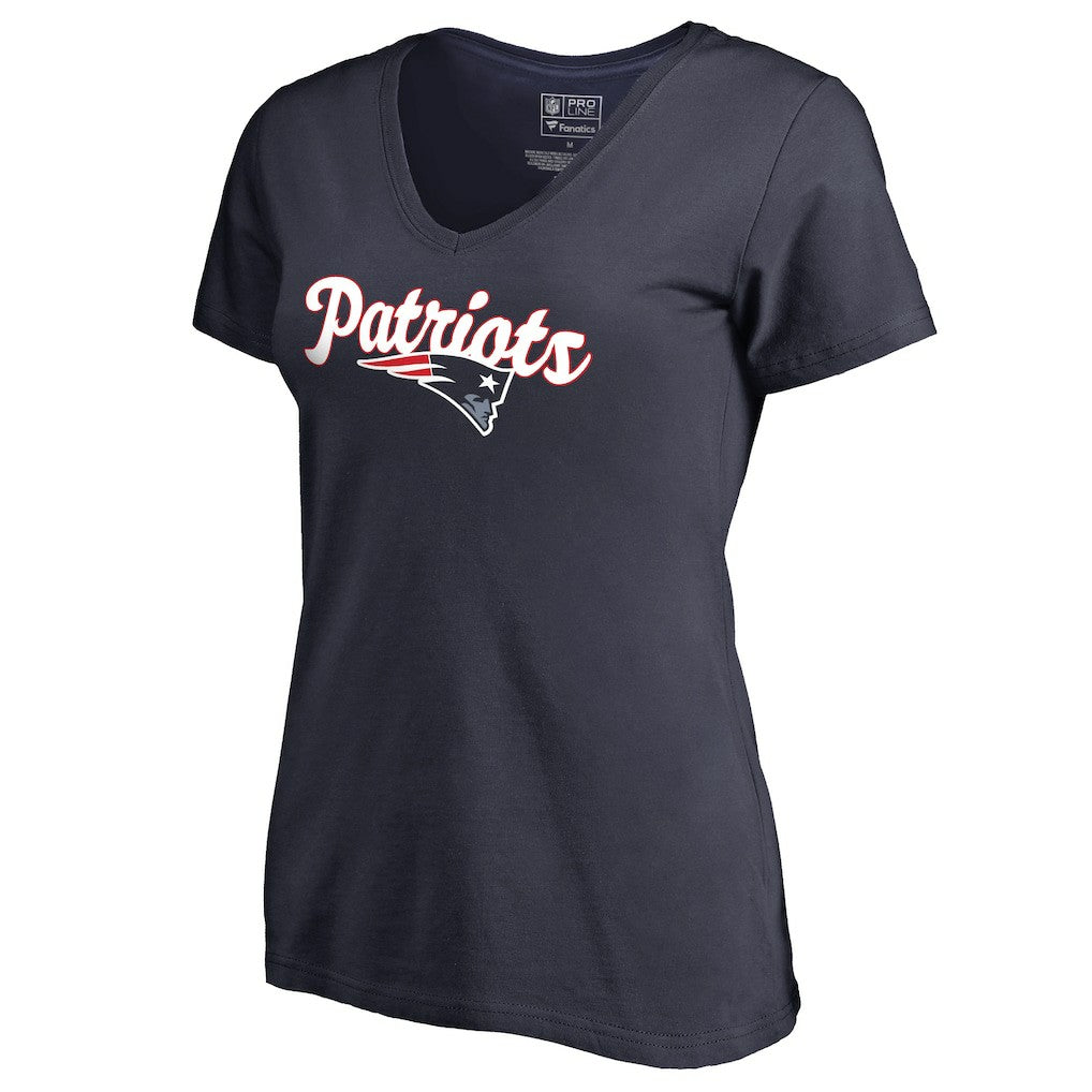 New England Patriots Women's Freehand V-Neck T-Shirt - Navy - NFL