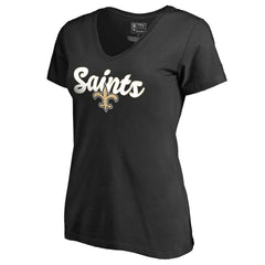 New Orleans Saints Women's Freehand V-Neck T-Shirt - Black - NFL