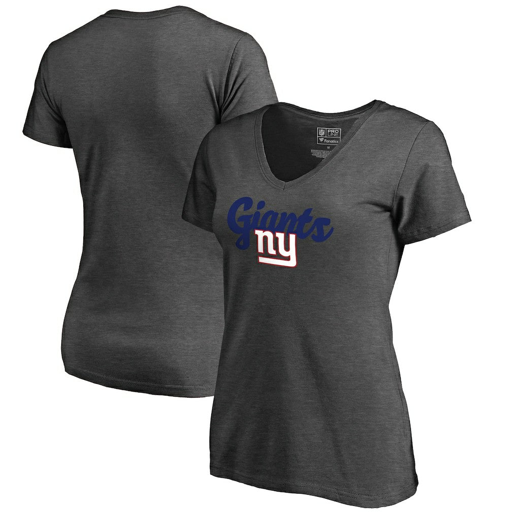 New York Giants Women's Freehand V-Neck T-Shirt - Dark Heathered Gray - NFL