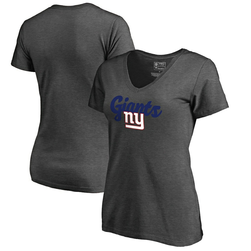 New York Giants Women's Freehand V-Neck T-Shirt - Dark Heathered Gray - NFL