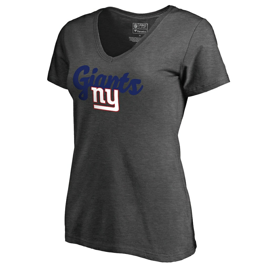 New York Giants Women's Freehand V-Neck T-Shirt - Dark Heathered Gray - NFL