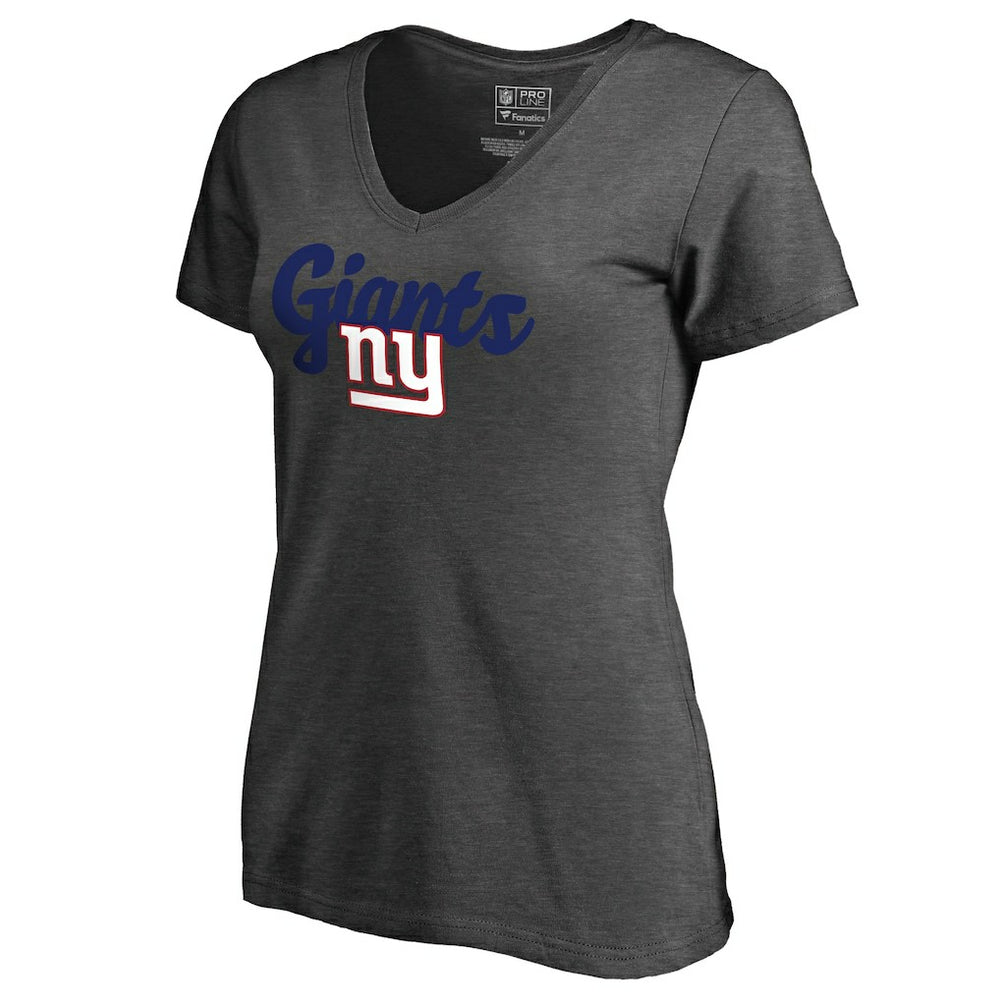New York Giants Women's Freehand V-Neck T-Shirt - Dark Heathered Gray - NFL