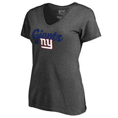 New York Giants Women's Freehand V-Neck T-Shirt - Dark Heathered Gray - NFL