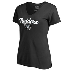 Las Vegas Raiders Women's Freehand V-Neck T-Shirt - Black - NFL