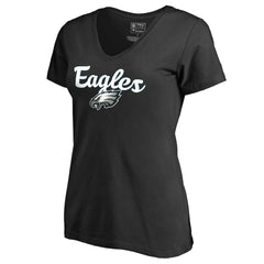 Philadelphia Eagles Women's Freehand V-Neck T-Shirt - Black - NFL
