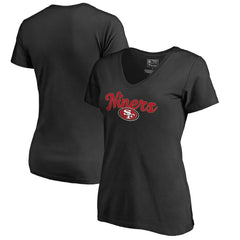 San Francisco 49ers Women's Freehand V-Neck T-Shirt - Black - NFL